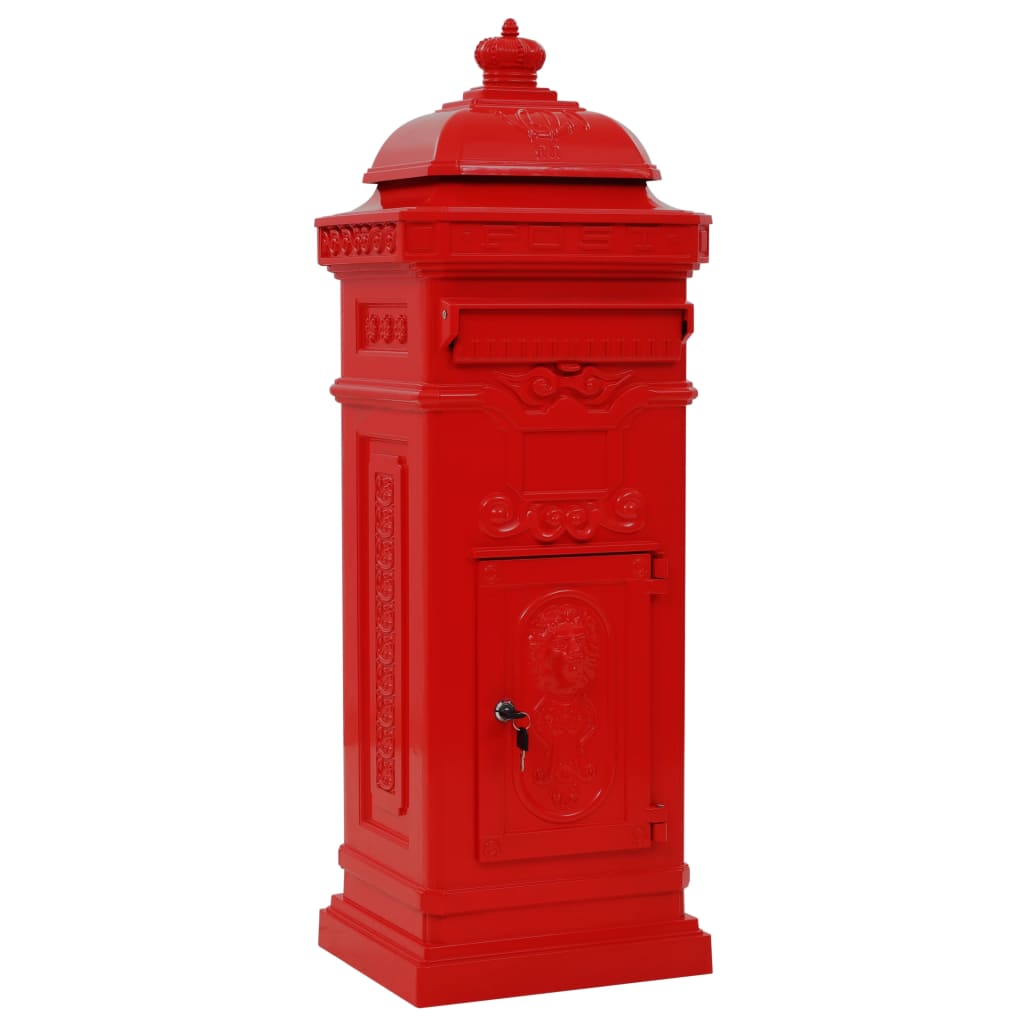43891 vidaXL Pillar Letterbox Aluminium Vintage Style Rustproof Red