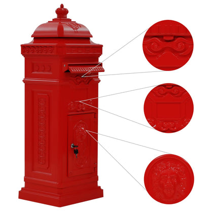 43891 vidaXL Pillar Letterbox Aluminium Vintage Style Rustproof Red