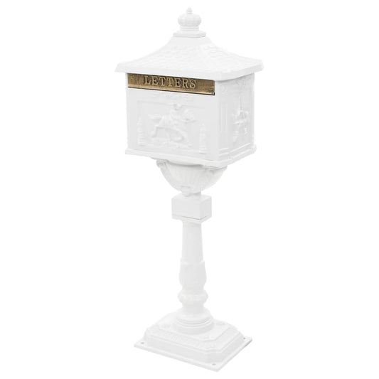 43894 vidaXL Pedestal Letterbox Aluminium Vintage Style Rustproof White
