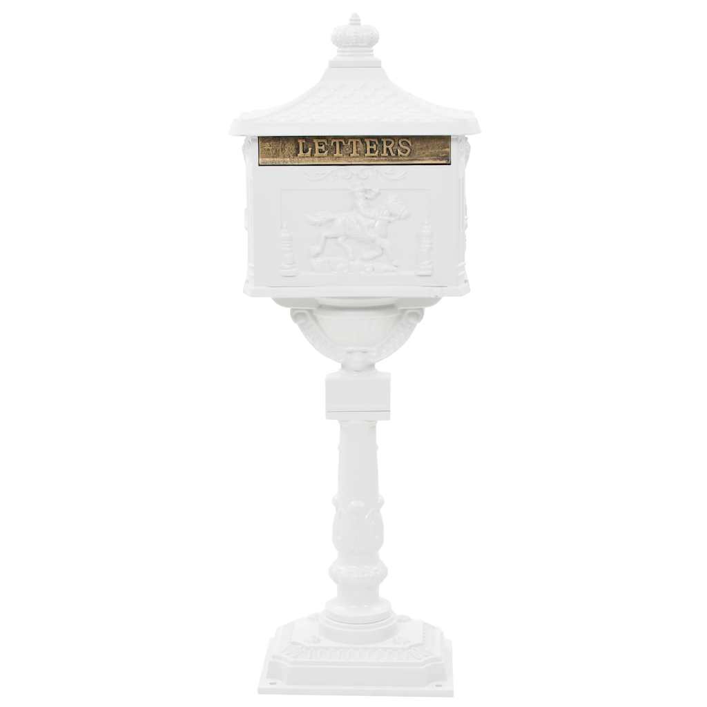 43894 vidaXL Pedestal Letterbox Aluminium Vintage Style Rustproof White