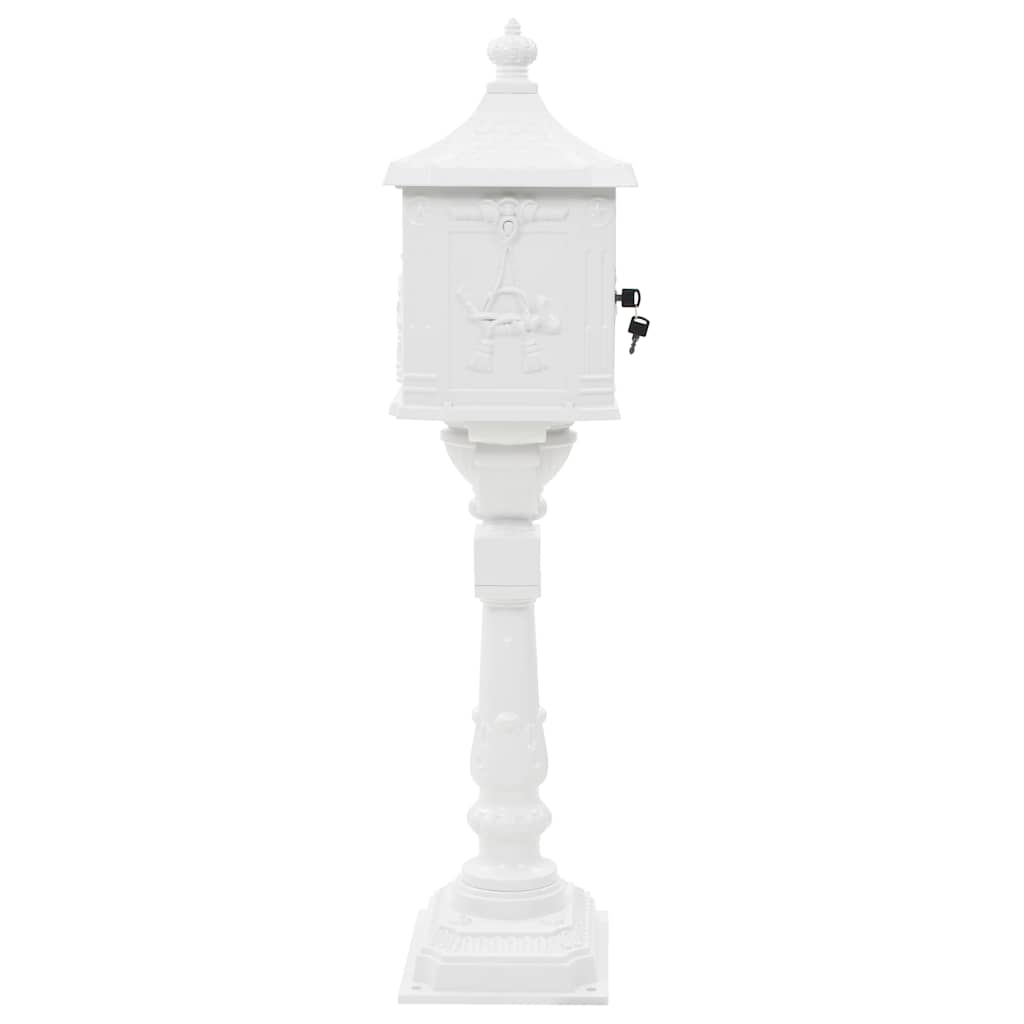 43894 vidaXL Pedestal Letterbox Aluminium Vintage Style Rustproof White