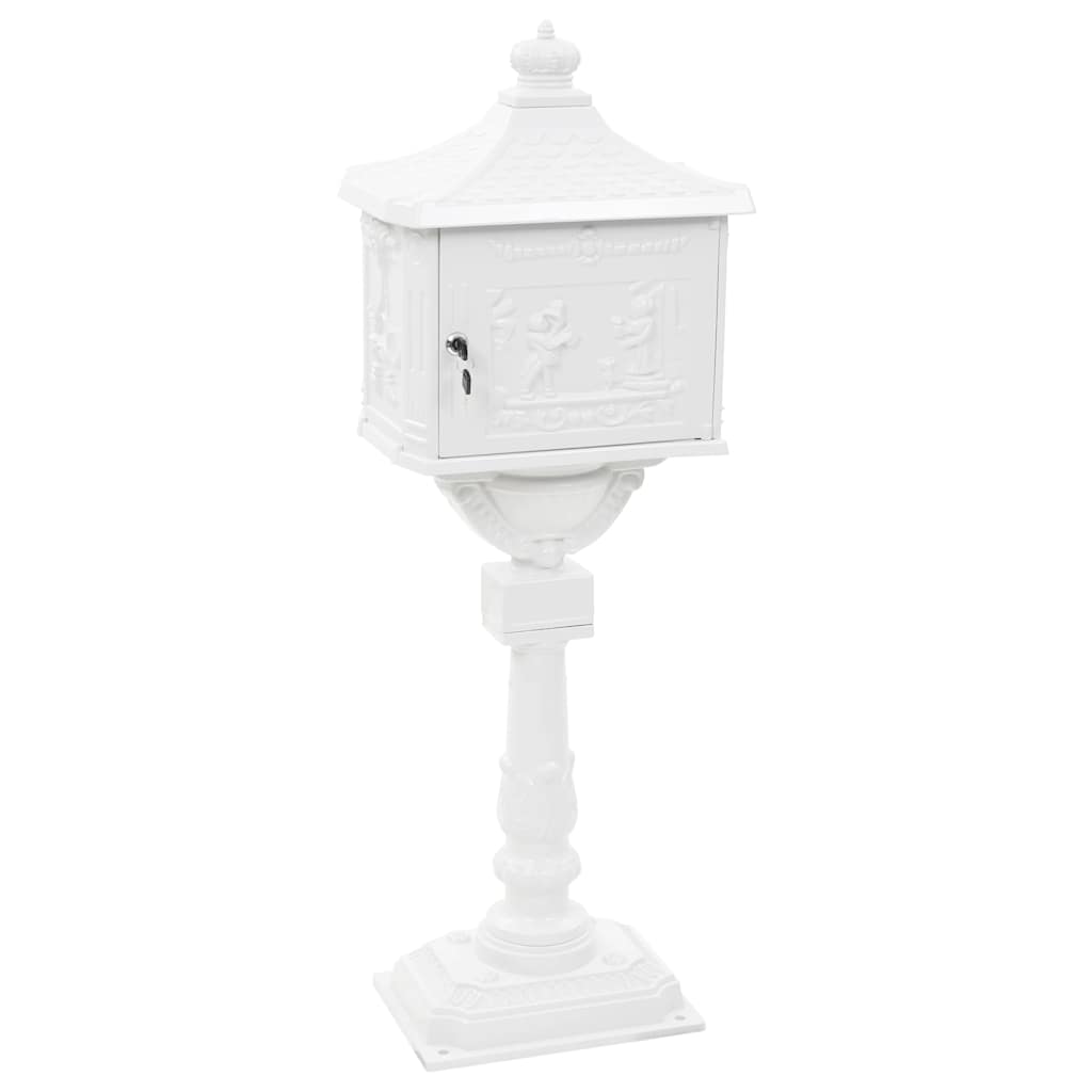 43894 vidaXL Pedestal Letterbox Aluminium Vintage Style Rustproof White