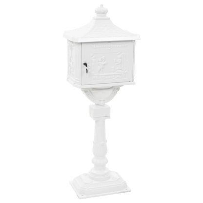 43894 vidaXL Pedestal Letterbox Aluminium Vintage Style Rustproof White