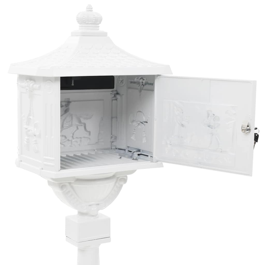 43894 vidaXL Pedestal Letterbox Aluminium Vintage Style Rustproof White