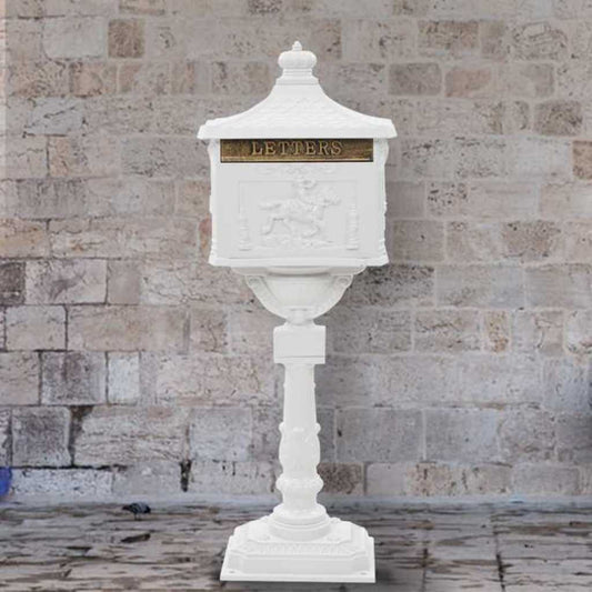 43894 vidaXL Pedestal Letterbox Aluminium Vintage Style Rustproof White