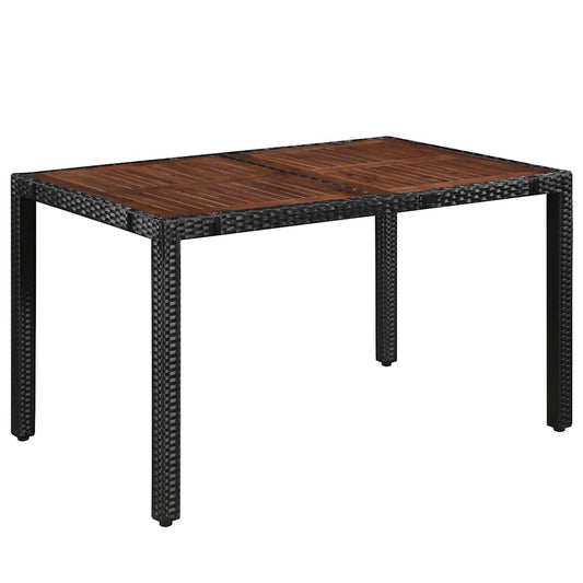43935 vidaXL 7 Piece Outdoor Dining Set Poly Rattan and Acacia Wood Black