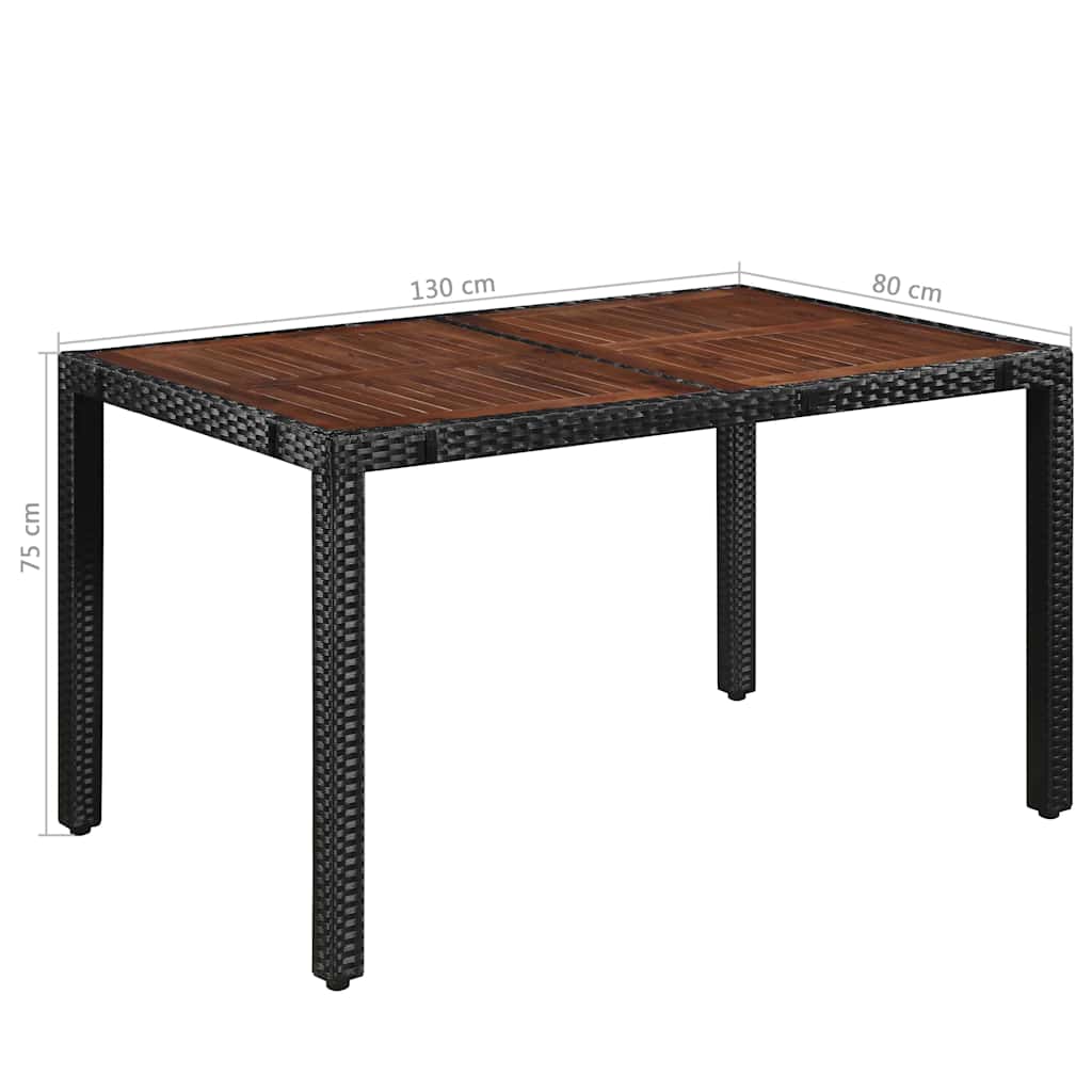 43935 vidaXL 7 Piece Outdoor Dining Set Poly Rattan and Acacia Wood Black