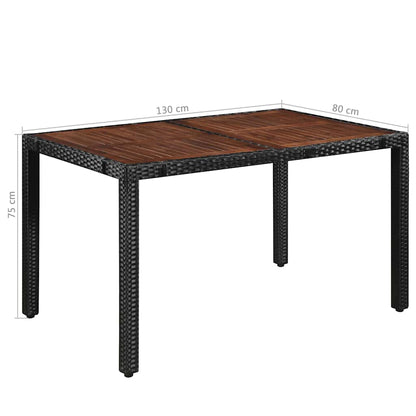 43935 vidaXL 7 Piece Outdoor Dining Set Poly Rattan and Acacia Wood Black
