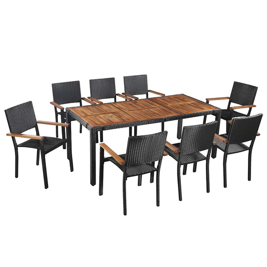 43936 vidaXL 9 Piece Outdoor Dining Set Poly Rattan and Acacia Wood Black