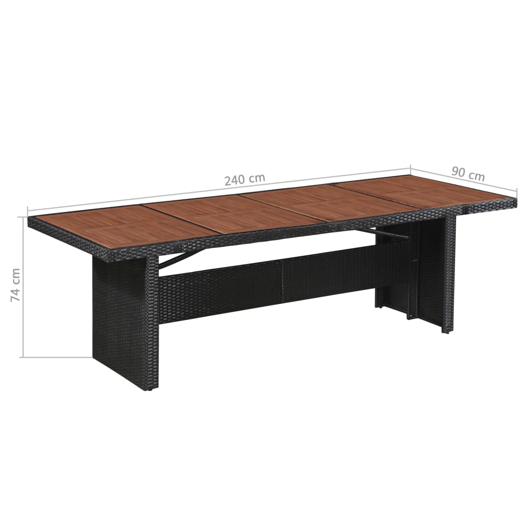 vidaXL Garden Table 240x90x74 cm Poly Rattan and Solid Acacia Wood
