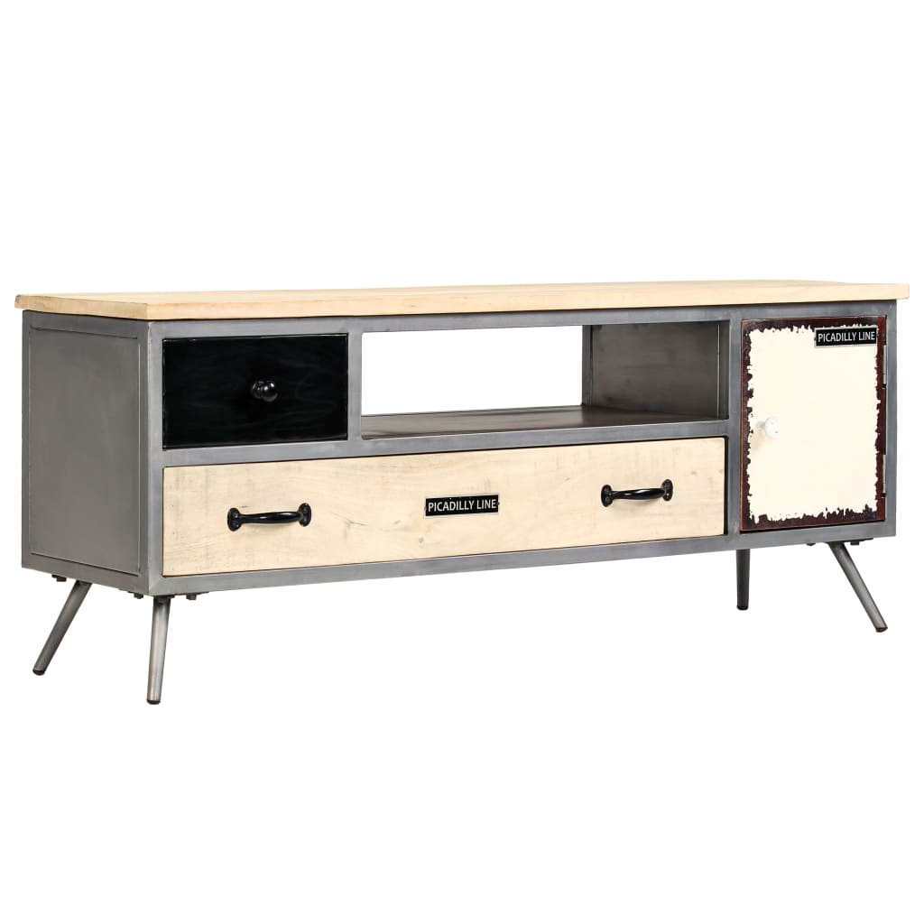 vidaXL TV Cabinet Solid Mango Wood and Steel 120x30x45 cm