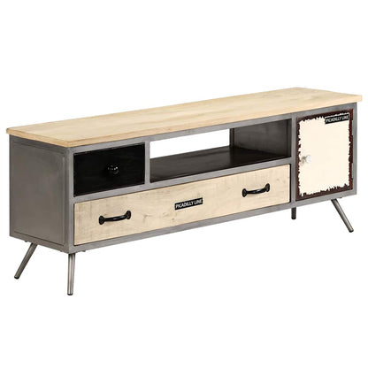 246282 vidaXL TV Cabinet Solid Mango Wood and Steel 120x30x45 cm