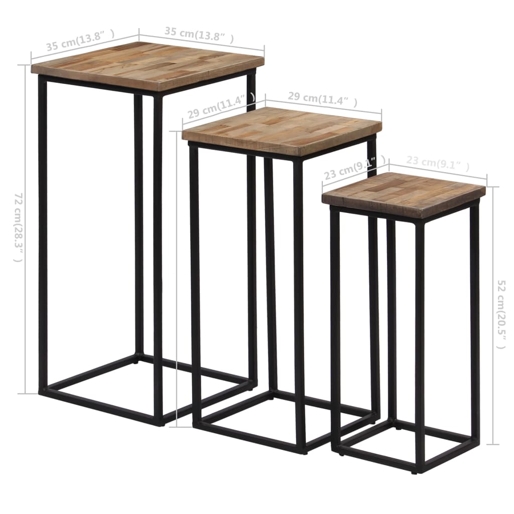 vidaXL 3 Piece Plant Table Set Reclaimed Teak