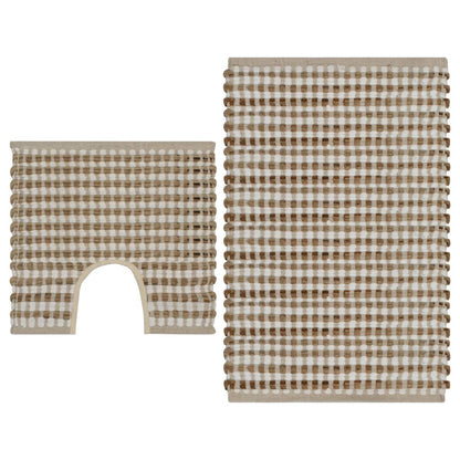 133219 vidaXL Hand-Woven Jute Bathroom Mat Set Fabric Natural and White