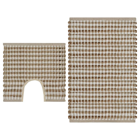133219 vidaXL Hand-Woven Jute Bathroom Mat Set Fabric Natural and White