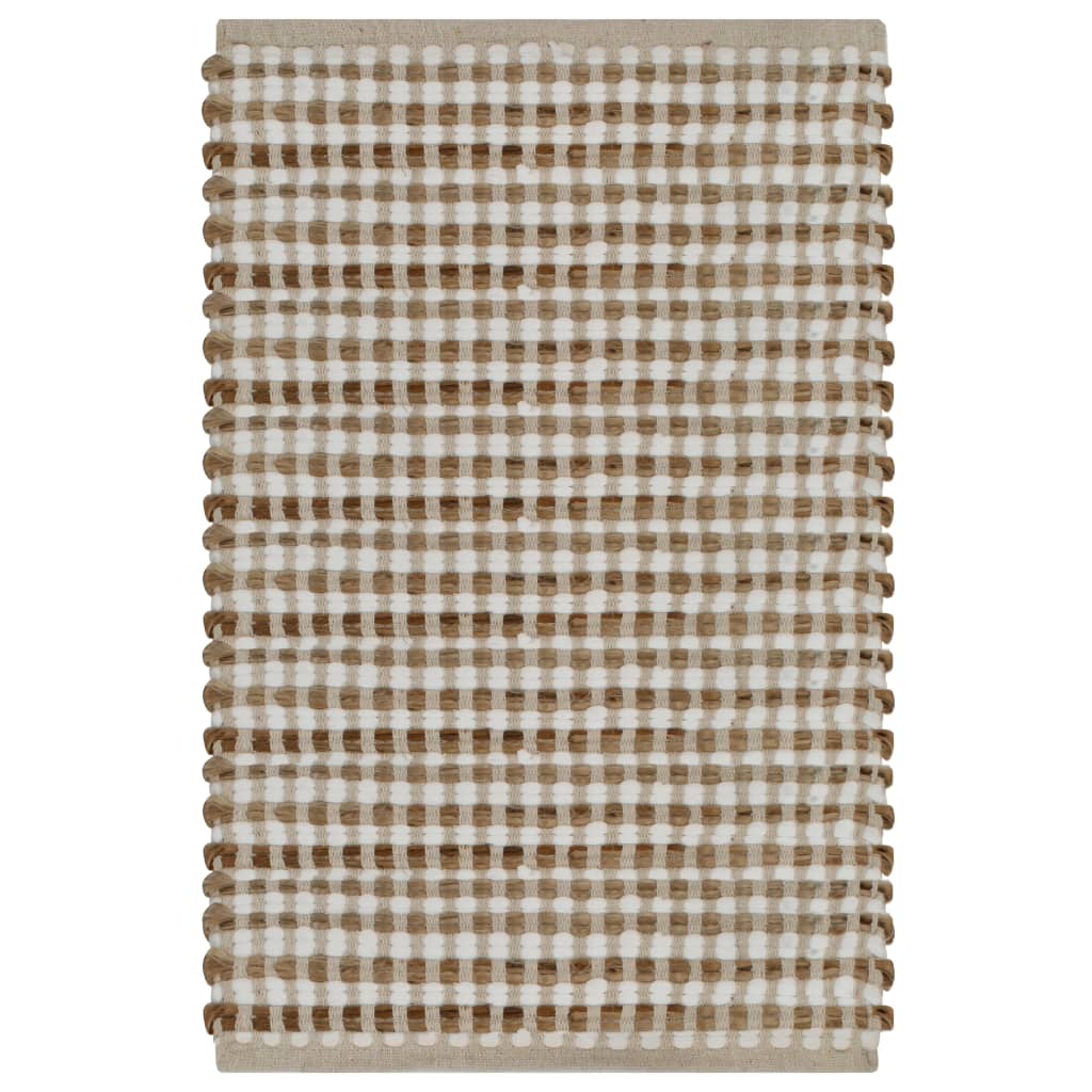 133219 vidaXL Hand-Woven Jute Bathroom Mat Set Fabric Natural and White