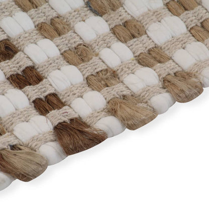 vidaXL Hand-Woven Jute Bathroom Mat Set Fabric Natural and White