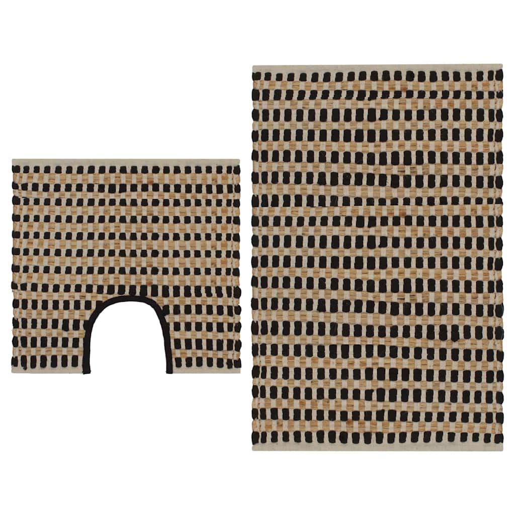 133220 vidaXL Hand-Woven Jute Bathroom Mat Set Fabric Natural and Black