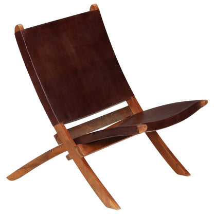 vidaXL Folding Chair Brown Real Leather