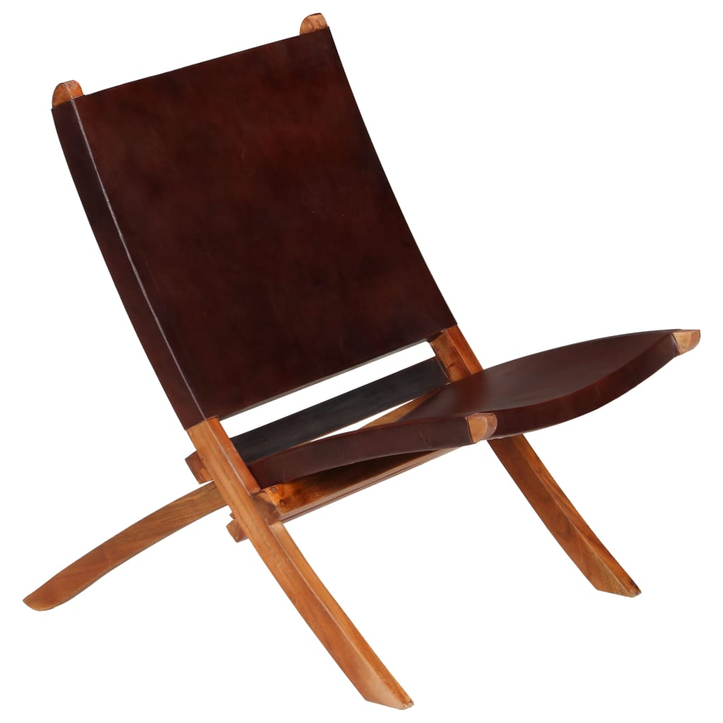 vidaXL Folding Chair Brown Real Leather