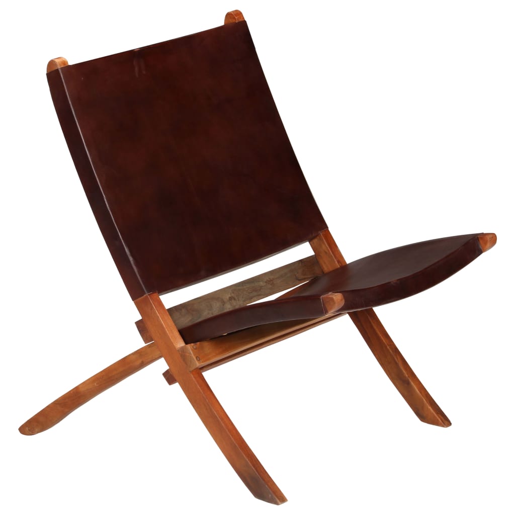 vidaXL Folding Chair Brown Real Leather