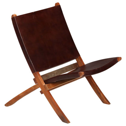 vidaXL Folding Chair Brown Real Leather