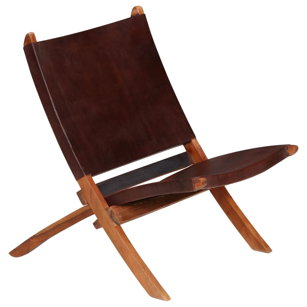 vidaXL Folding Chair Brown Real Leather