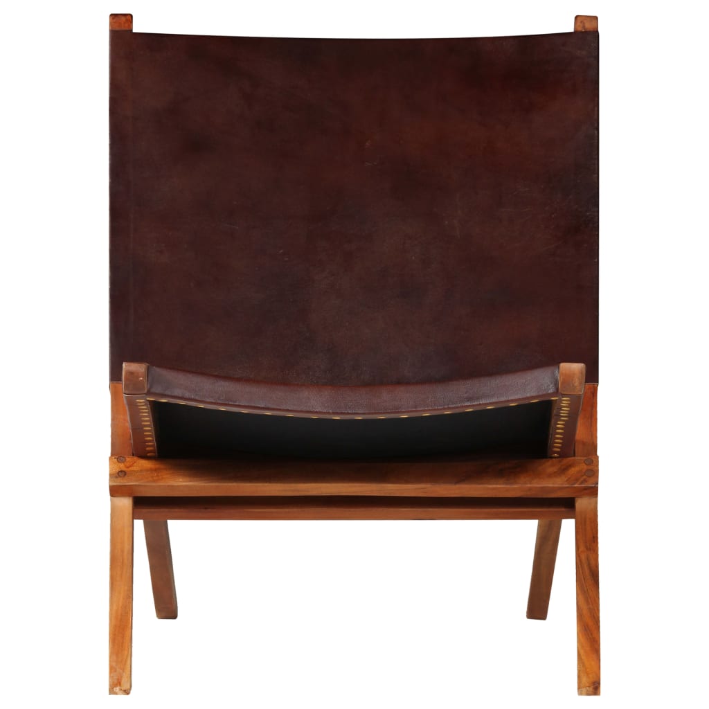 vidaXL Folding Chair Brown Real Leather