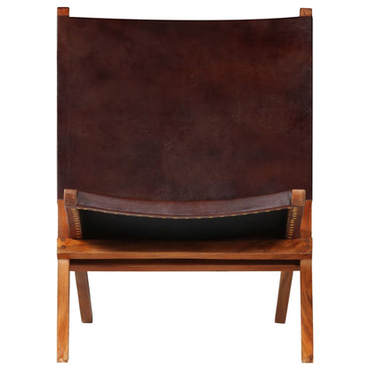 vidaXL Folding Chair Brown Real Leather