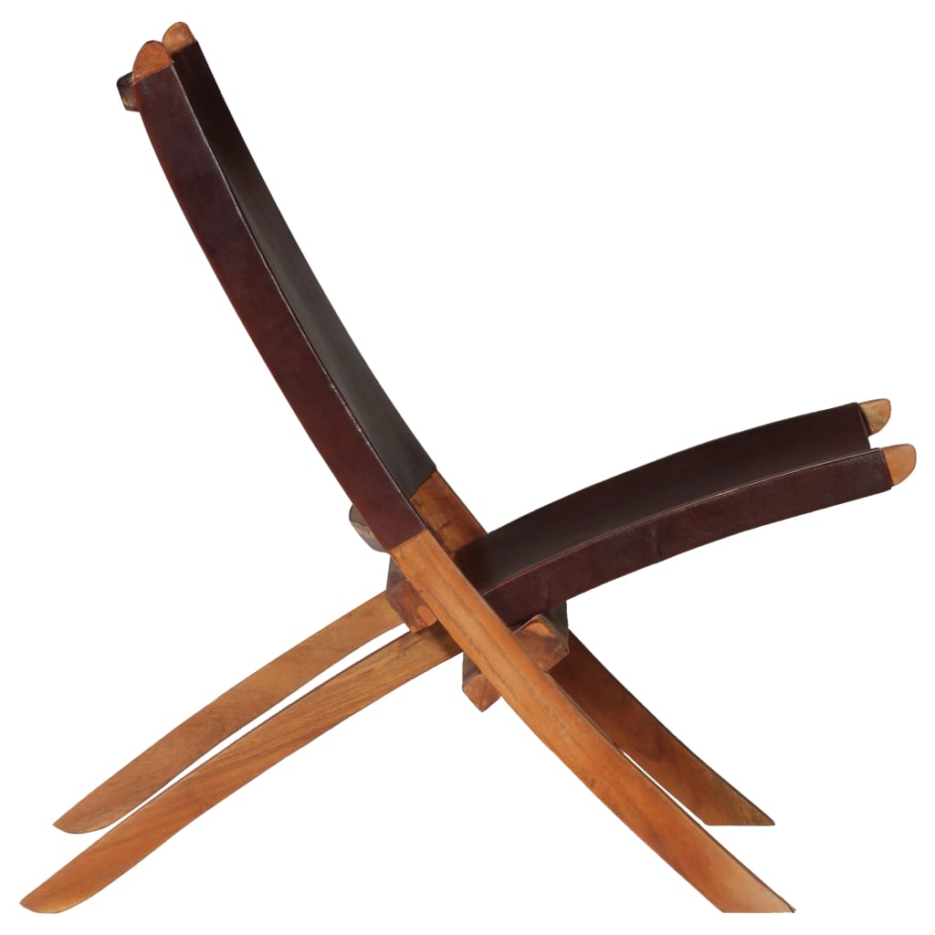 vidaXL Folding Chair Brown Real Leather