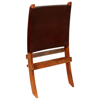vidaXL Folding Chair Brown Real Leather