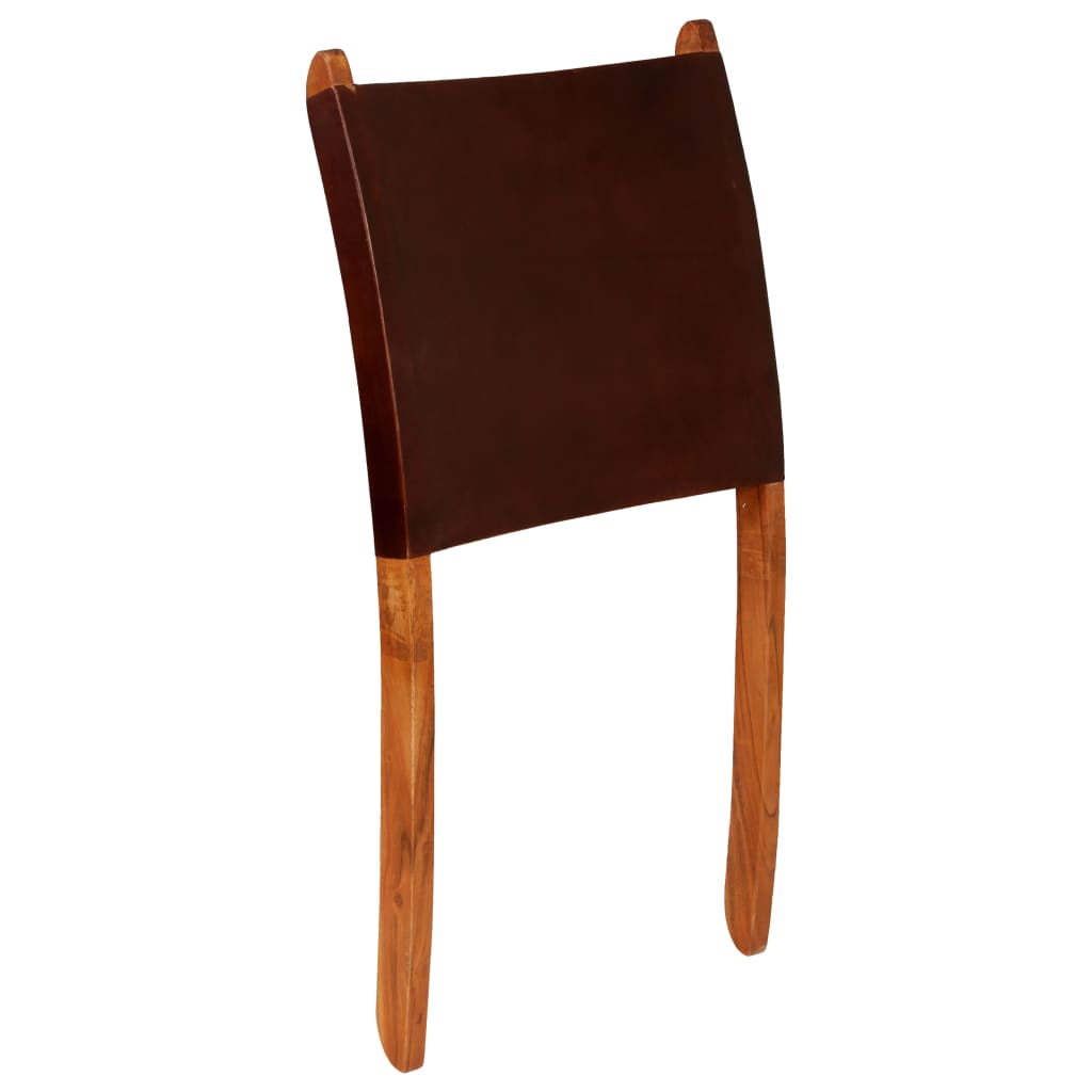 vidaXL Folding Chair Brown Real Leather