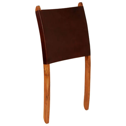 vidaXL Folding Chair Brown Real Leather