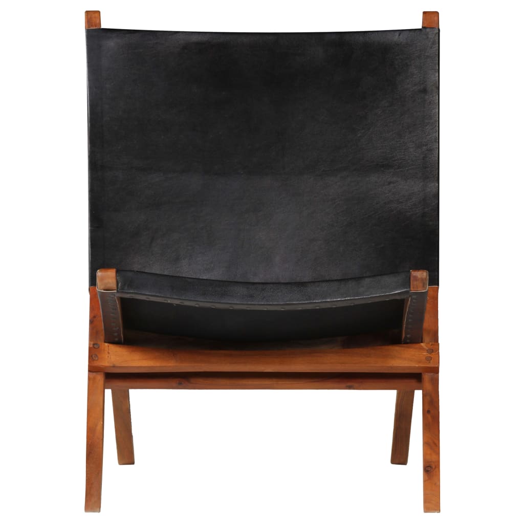 vidaXL Folding Chair Black Real Leather