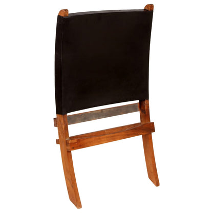 vidaXL Folding Chair Black Real Leather