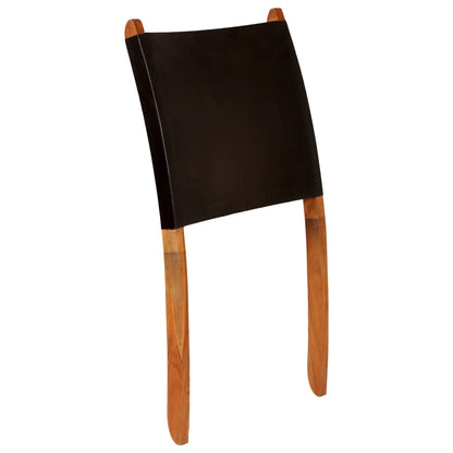 vidaXL Folding Chair Black Real Leather