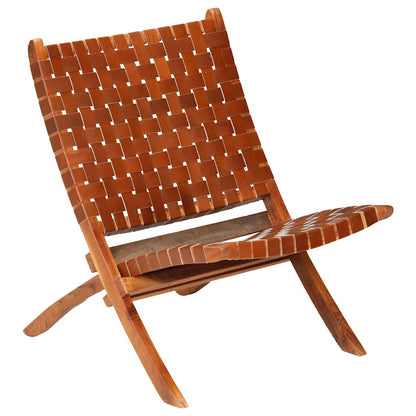 246365 vidaXL Folding Chair Crossed-Stripe Brown Real Leather