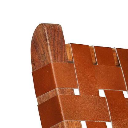 246365 vidaXL Folding Chair Crossed-Stripe Brown Real Leather