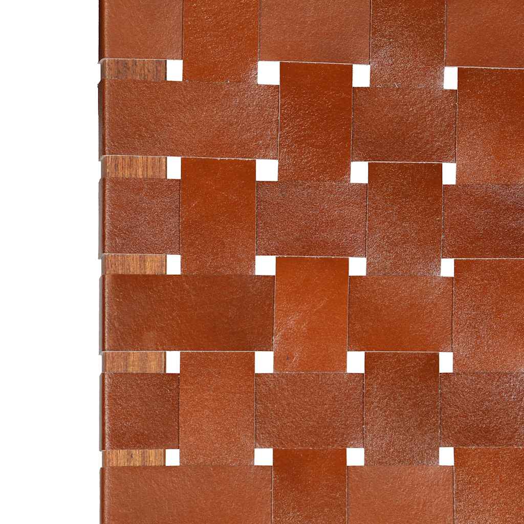 vidaXL Folding Chair Crossed-Stripe Brown Real Leather