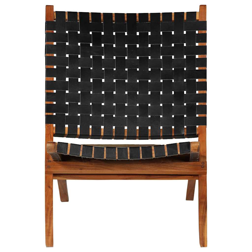 246366 vidaXL Folding Chair Crossed-Stripe Black Real Leather