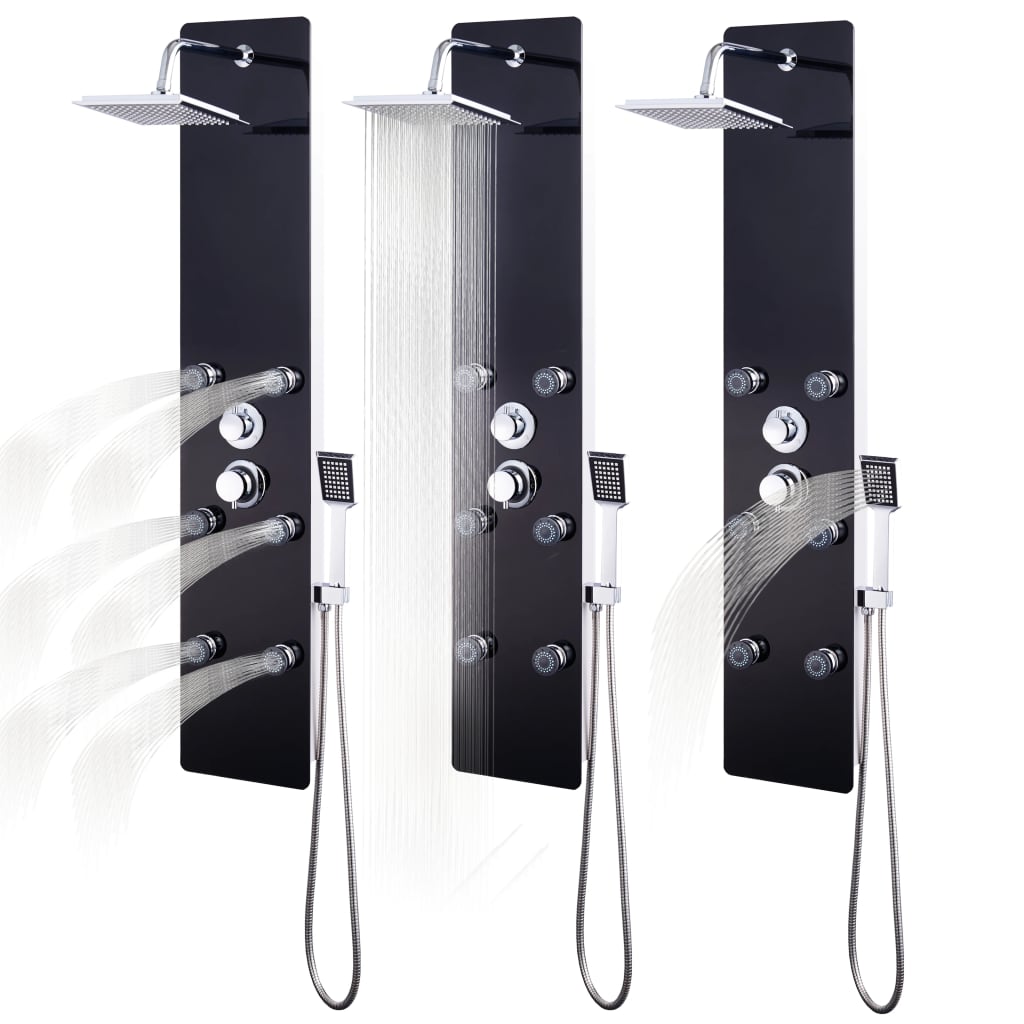 vidaXL Shower Panel Unit Glass 25x44,6x130 cm Black