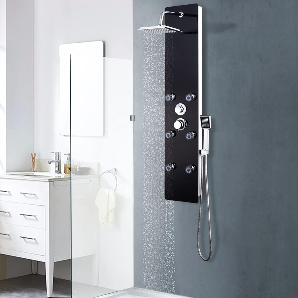 vidaXL Shower Panel Unit Glass 25x44,6x130 cm Black