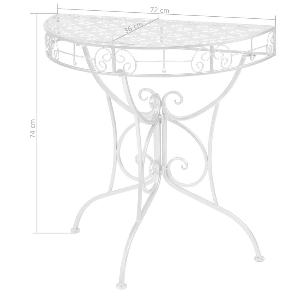 245929 vidaXL Side Table Vintage Style Half Round Metal 72x36x74 cm Silver
