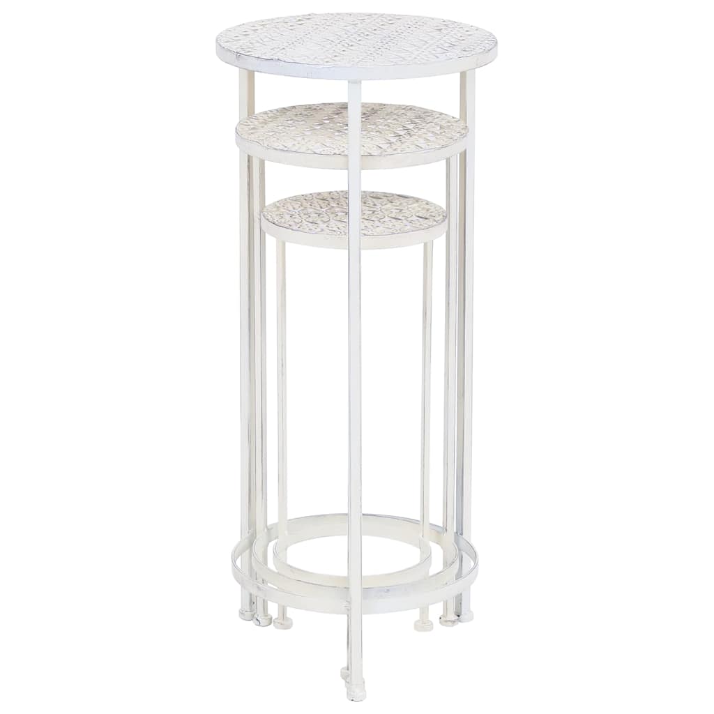vidaXL Plant Stand Set 3 Pieces Vintage Style Metal Antique White