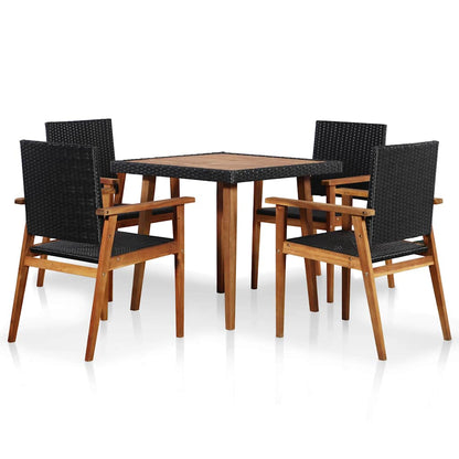 44074 vidaXL 5 Piece Outdoor Dining Set Poly Rattan Black and Brown