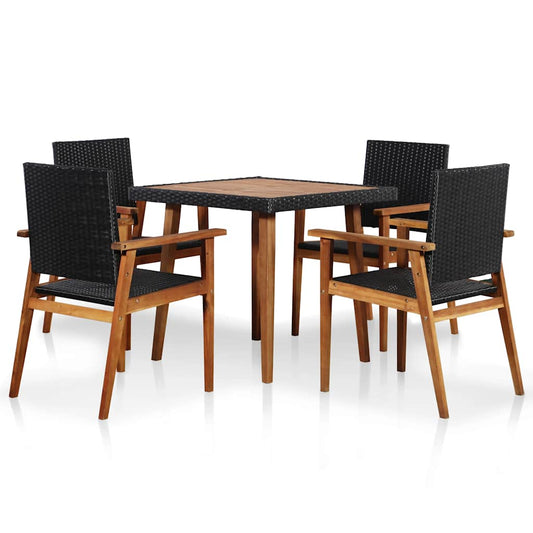 44074 vidaXL 5 Piece Outdoor Dining Set Poly Rattan Black and Brown