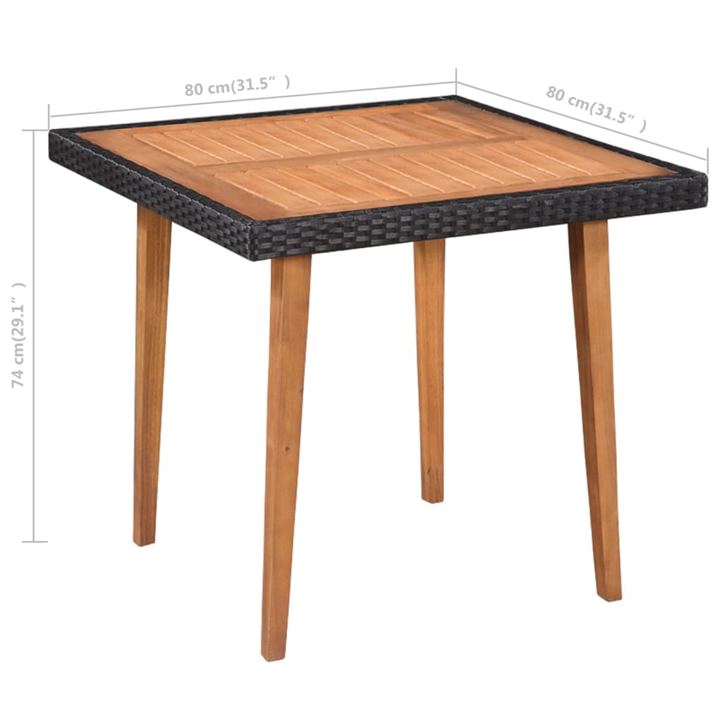 vidaXL Dining Set | Black and brown | PE rattan, solid acacia wood | Medium