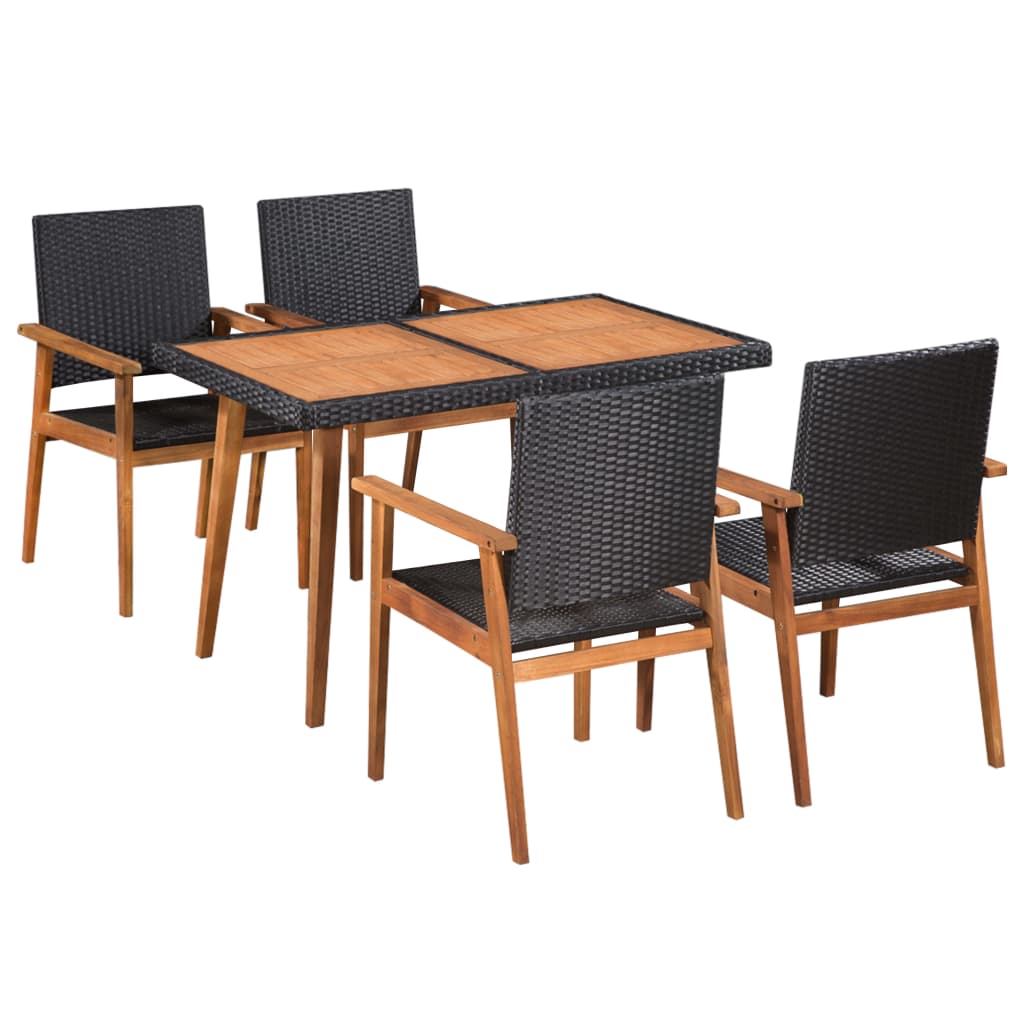 vidaXL Dining Set | Black | PE rattan | 5 Piece Set | Durable