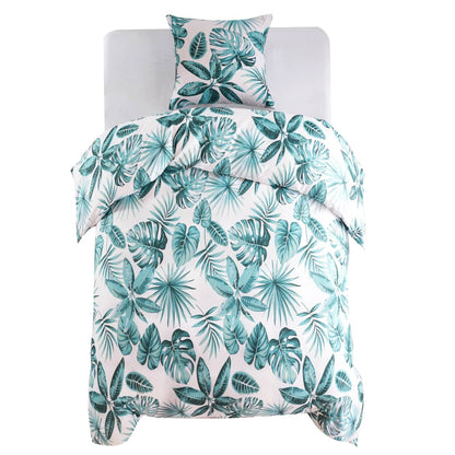vidaXL Duvet Cover Set Leaves Green 140x200/60x70 cm