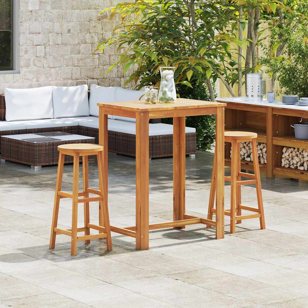 vidaXL Bar Chair | Set of 2 | Natural Wood | Solid acacia wood | Medium
